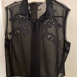 Topshop 10 sheer embroidered crop top black